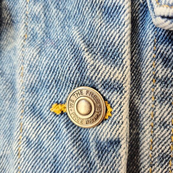 Free People Bedford Cropped Denim Jacket Distressed Medium Wash Cotton - Picture 7 of 16